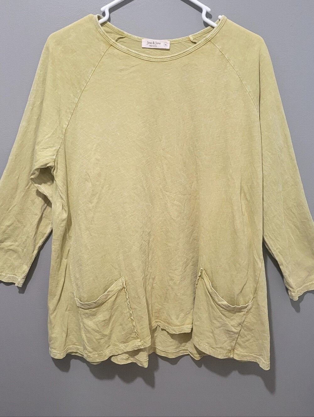 Jess & Jane Soft Lightweight Lime Green Pocket Pullover Sz Xl